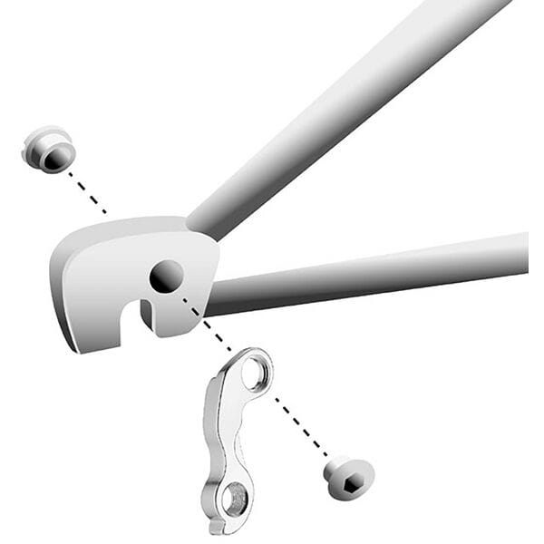 Durable M Part gear hanger for Bergamont bikes, replacement component with metal construction, shown attached to bike frame.