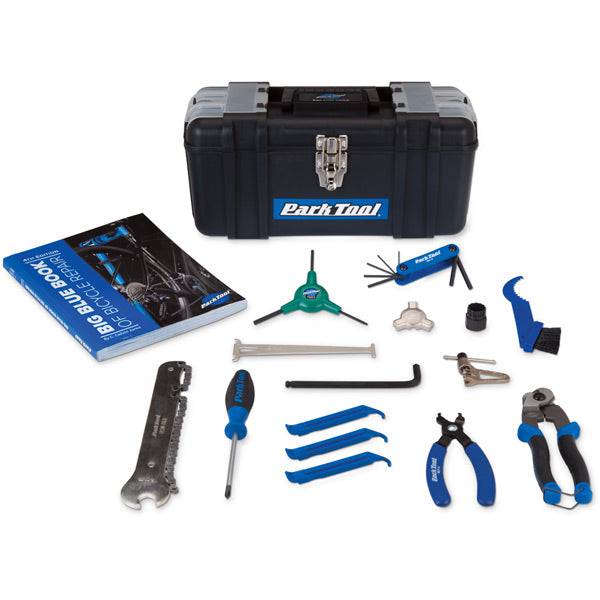 Park Tool SK-4 Home Mechanic Starter Kit with toolbox for basic bike repairs, including essential tools for bike maintenance.