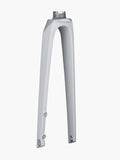 Trek Madone SLR 6 700C disc brake forks for road cycling, lightweight carbon components with disc brake mounts, front view.