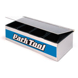 Park Tool JH-1 bench top small parts holder with removable bins for workshop organization, shown holding small tools and parts.