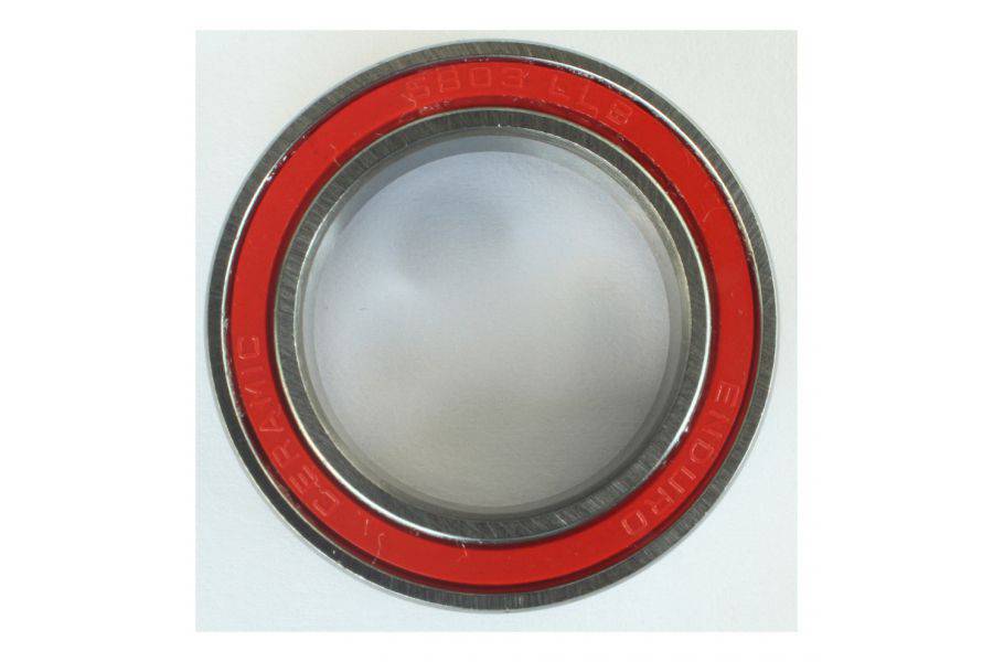 Enduro Bearings 6803 LLB ceramic hybrid bearing with 5mm seal for bicycle hubs and bottom brackets.