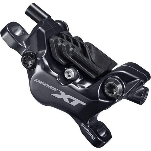 Shimano Deore XT BR-M8120 4-piston hydraulic disc brake caliper, front or rear post mount, for mountain bike components.