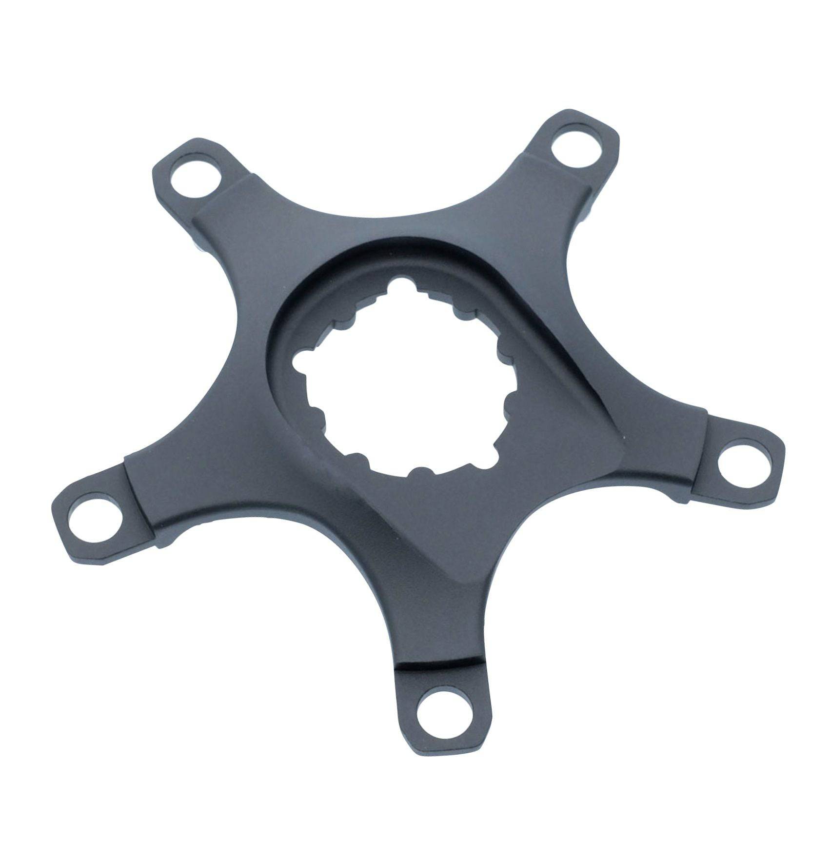 Praxis Works Direct Mount Spider 110 BCD crankset component for bicycle upgrade, showing the black metal spider with mounting holes.