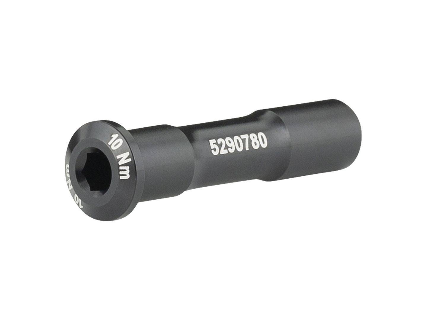 Trek 2024 Supercaliber IsoStrut rear axle shaft M10 x 44.8mm in black, bicycle component for rear suspension.