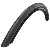 Schwalbe One Performance Raceguard tubeless E-bike ready tire, 700x25, for road cycling with sleek black rubber tread.