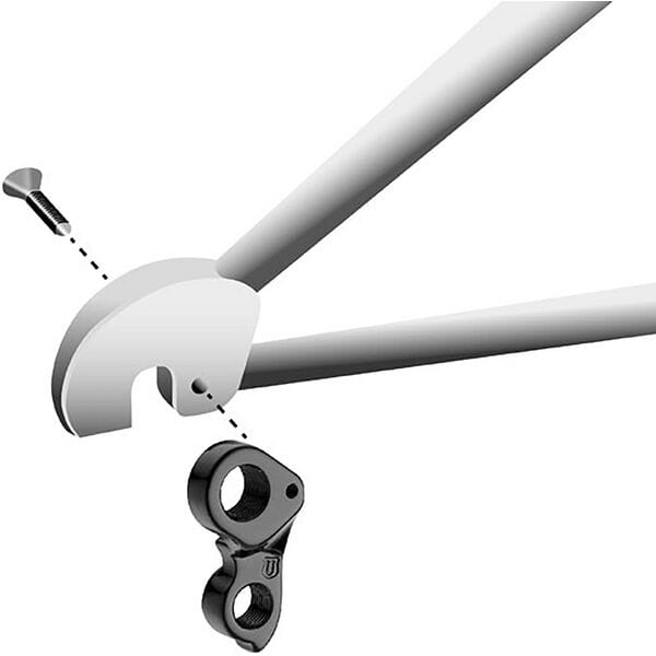 M Part gear hanger for Cannondale bikes, durable replacement bike component visible with mounting holes and sleek design.