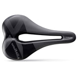 Selle Italia X-Bow TI316 Superflow off-road bike saddle in grey and black, designed for comfort and shock absorption.