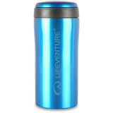 Lifeventure Blue 300ml vacuum insulated thermal mug showing leak-proof travel cup with lid and sleek blue finish.