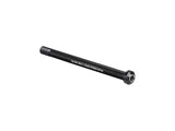 Bontrager rear thru-axle with switch lever, 165mm length, black, compatible with 6mm hex key for bicycle components.