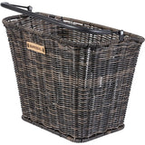 Basil Bremen rattan look front basket in nature brown with KF adapter for bikes, featuring woven rattan-style design