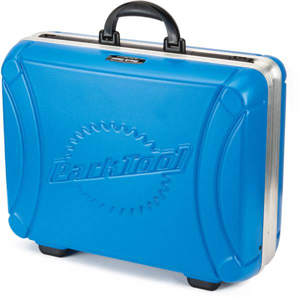 Park Tool BX-2.2 blue tool case with secure lock and custom pallets, ideal for mechanics' workshop storage.