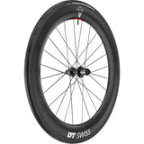 DT Swiss ARC 1100 DICUT carbon clincher rear wheel with 65x22mm rim and disc brake, showcasing sleek aerodynamic design.