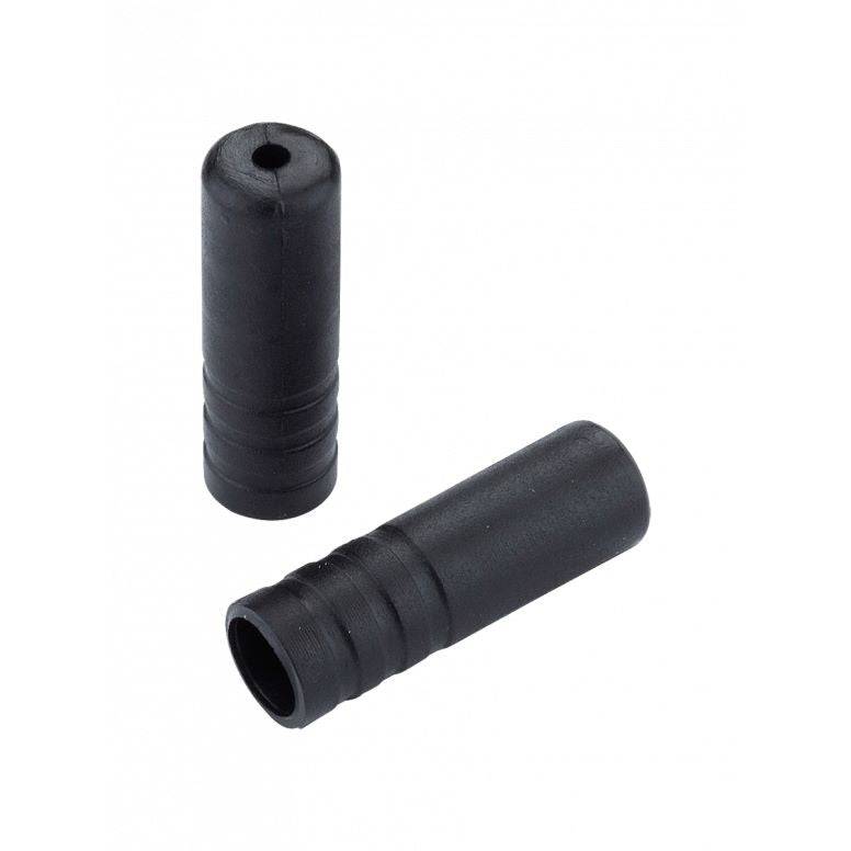 Jagwire black 4mm open end caps for shift cables, set of 100, made of durable plastic, designed for derailleur components.