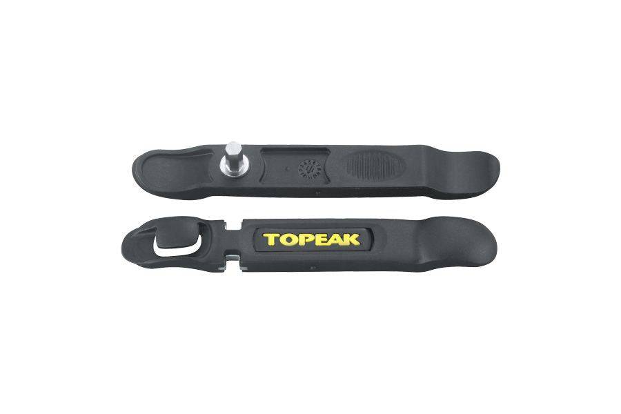 Topeak Hexus bike tire levers in black and silver, durable workshop tool for removing bike tires easily