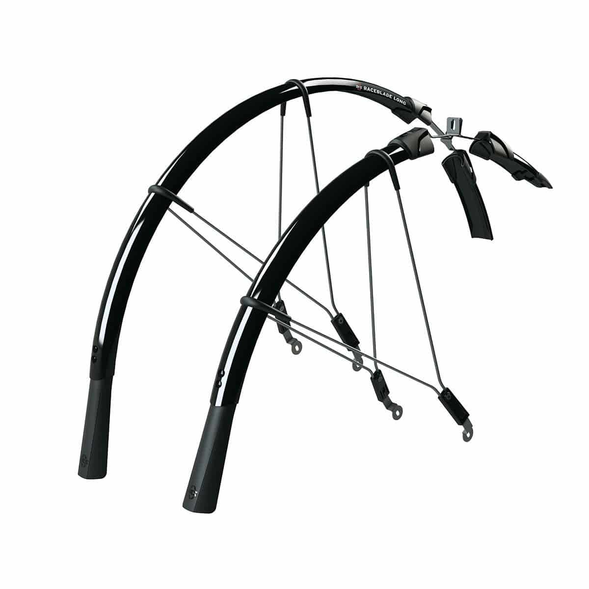 Black SKS Raceblade long mudguard set for road bikes up to 25mm, clip-on design, durable plastic for bike mud protection