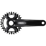 Shimano Deore FC-MT510 12-speed MTB chainset with 52mm chainline on a bike frame, showing crank arms and chainring.