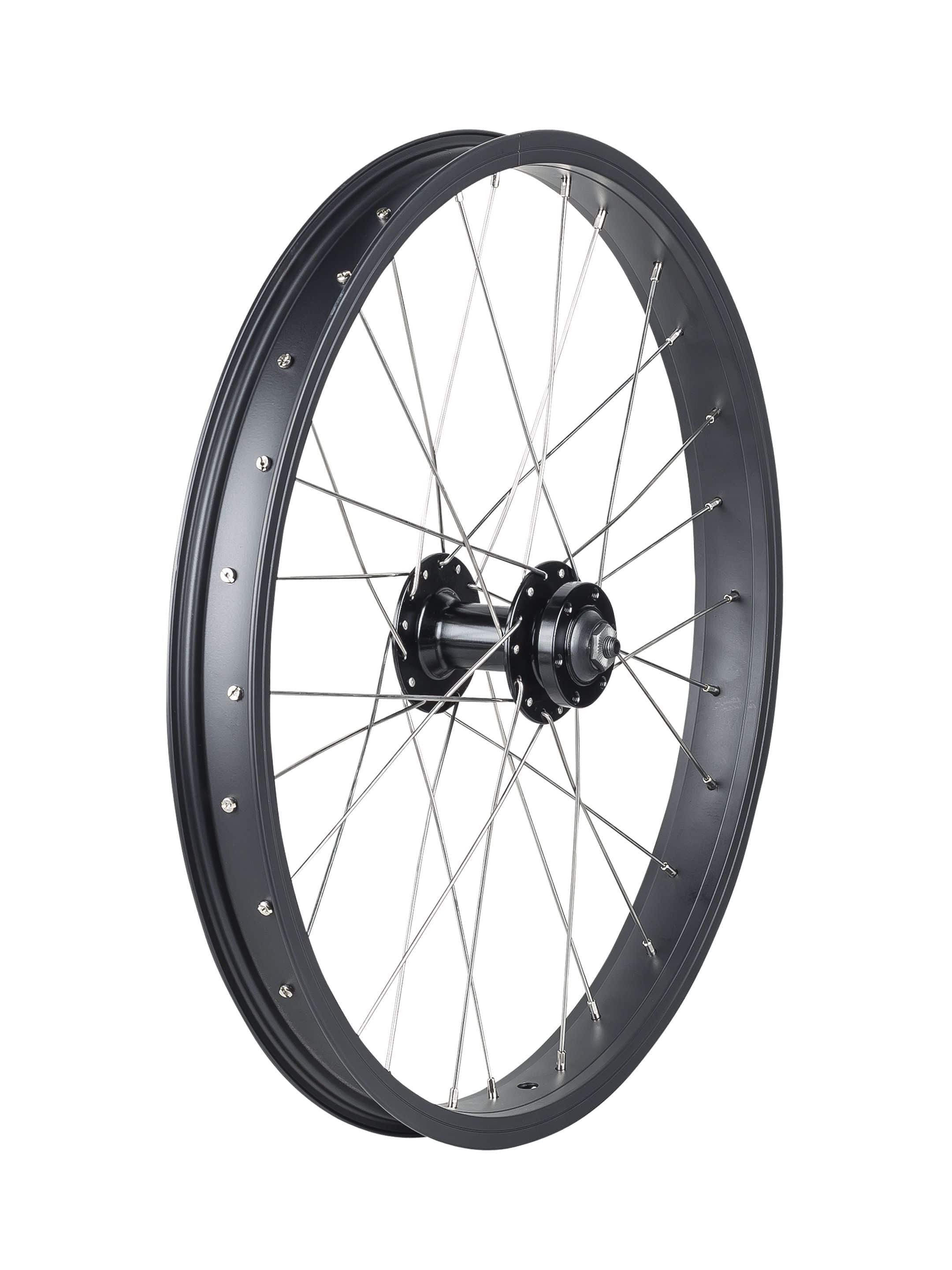 Trek Roscoe Boost 20-inch mountain bike wheel for trail riding, featuring durable components and a sleek black design.