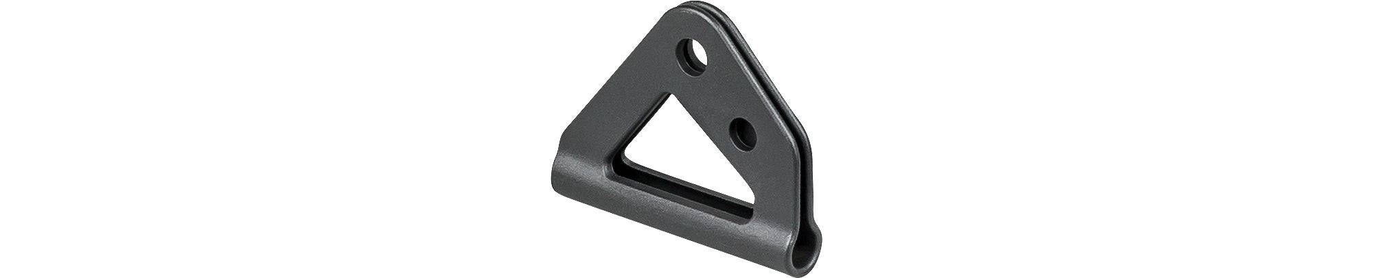 Black Trek Bolt-On Single Cable Housing Guide attached to bike frame, serves as a cable organizer component for bike maintenance.
