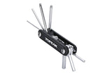 Topeak X-Tool+ 11-function compact folding bike multi-tool for cycling repairs, shown with tools extended and ready for use.