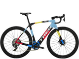 Trek Domane+ SLR 7 AXS electric road bike with gravel tires and SRAM XPLR drivetrain, showcasing sleek frame and advanced components.