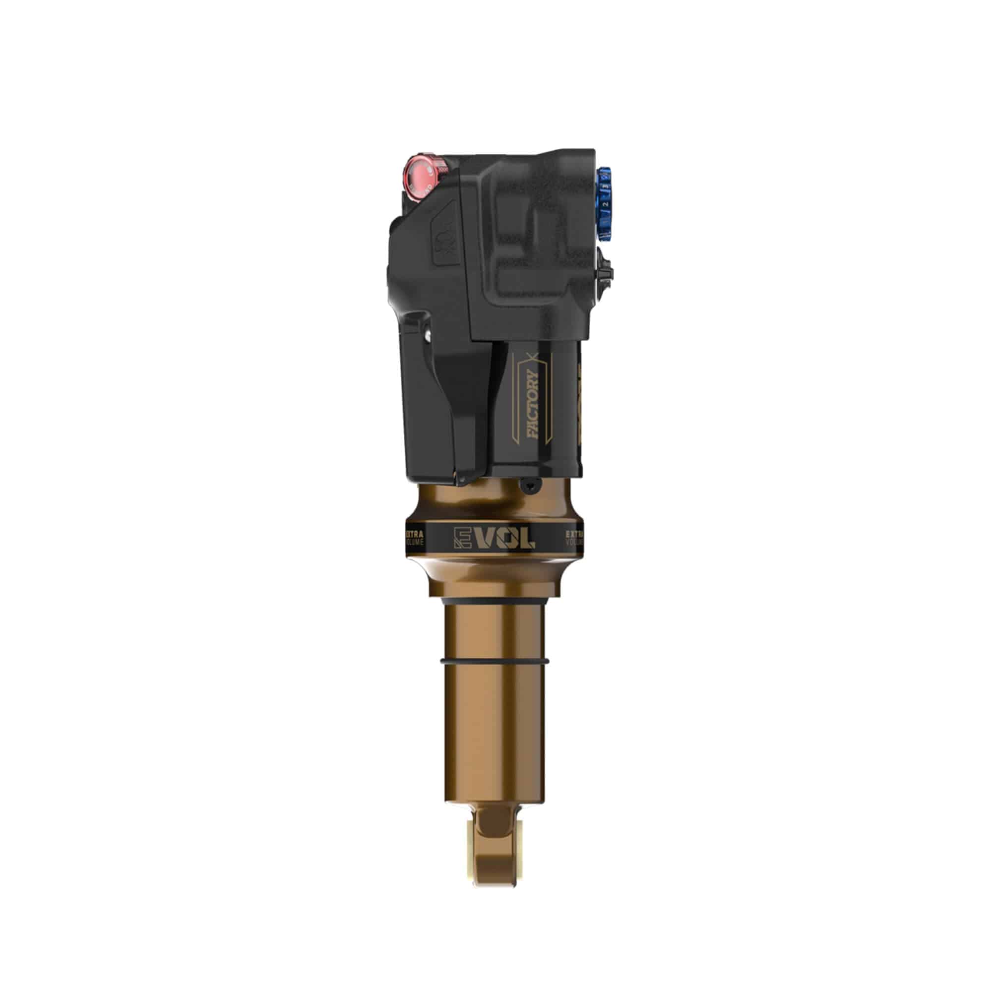 Fox Float X Live Valve Neo MTB rear suspension shock with sensor, showcasing its high-performance design and adjustable features.