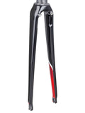 Trek 2018 Emonda SLR 9 fork with rim brake, black and viper red, close-up of replacement component for road bike.