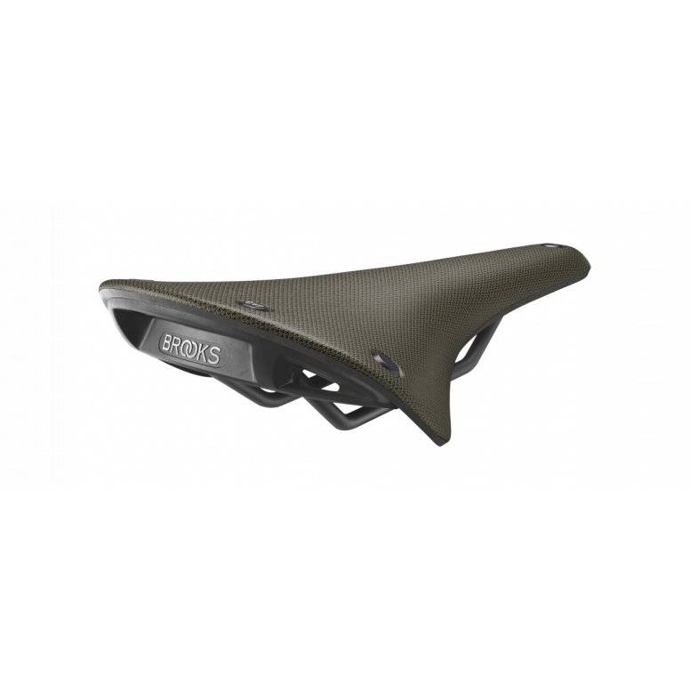 Brooks C17 Cambium all-weather bike saddle showing waterproof, durable leather surface with ergonomic design for comfort.