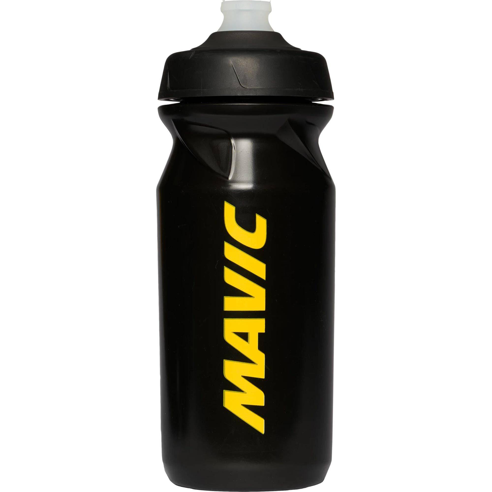 Mavic Cap Pro 650ml cycling bottle with leak-proof design, BPA-free plastic, dishwasher safe, shown with cap and bottle opening.