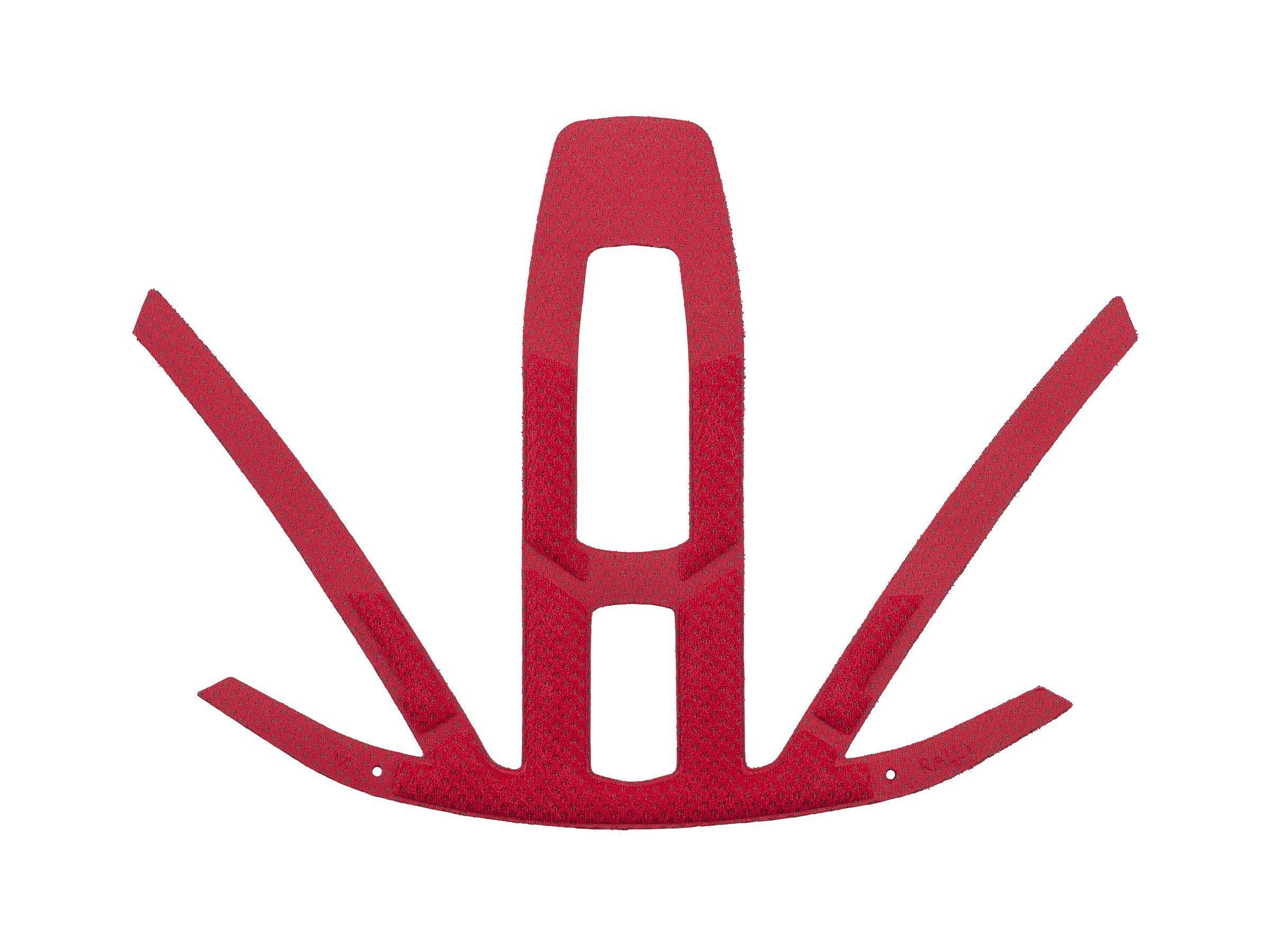Red Bontrager Rally WaveCel X-Large bike helmet replacement fit pad showing foam and fabric materials inside the helmet.