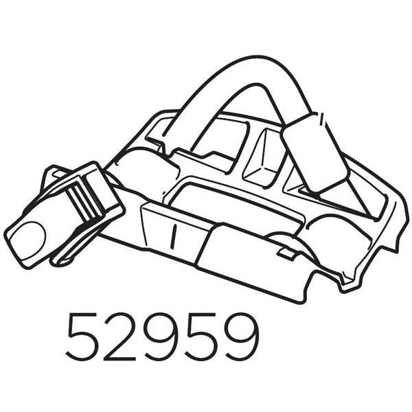 Thule 52959 rear wheel holder accessory for Thule 598 bike rack, shown attached to the bike rack in the image.
