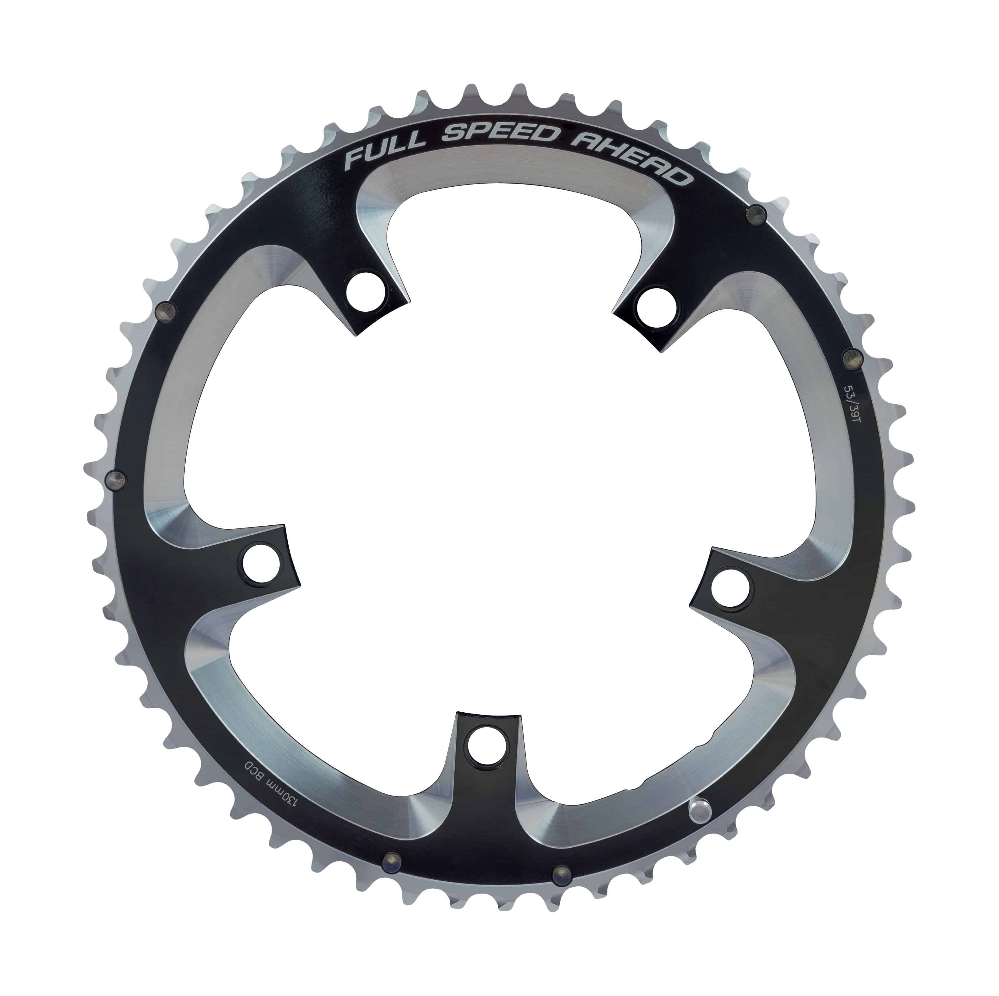 FSA Super Road 2x11 Speed chainring, 53T black, 130mm BCD, 5-bolt, 12mm pin, bike component for road cycling.