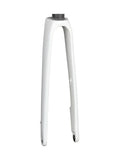 Trek Domane SL 6 700C road bike forks, lightweight components for precise steering and control on Trek racing bicycle.