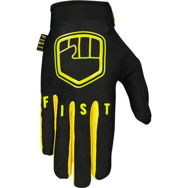 Fist Handwear fluorescent yellow gloves with Clarino palm for enhanced grip and comfort, designed for outdoor or sports use.