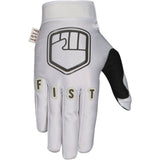 Fist Handwear stocker gloves for BMX, MTB, scooter, and motocross adults, showing black and gray riding gloves with grip details.