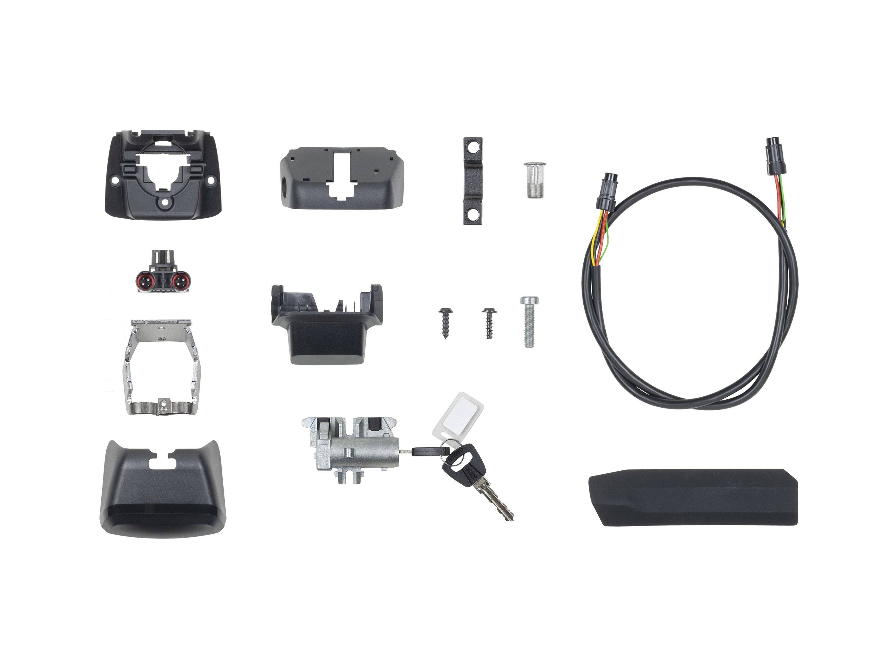 Trek Fetch+2 Range Extender Mounting Kit in black, universal fit for e-bike components, shown mounted on an e-bike frame.