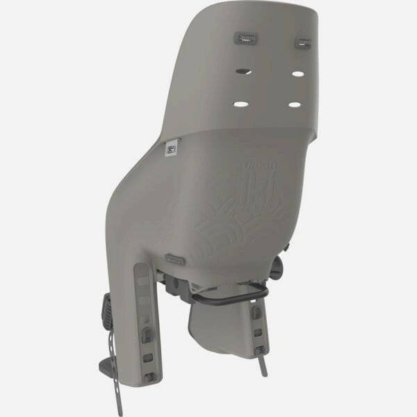 Urban Iki U-ME rear child seat mounted on bike frame, designed for bikes and e-bikes, with secure frame attachment and safety features.