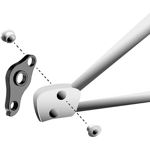 M Part Focus Gear Hanger, durable bike frame protection component, shown attached to a bicycle frame.