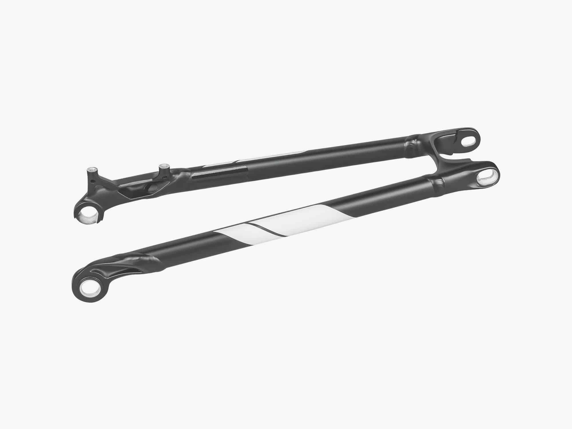 Black and white Trek Top Fuel 29 aluminum seatstay for 29-inch boost mountain bike frame, 148x12mm axle compatibility.