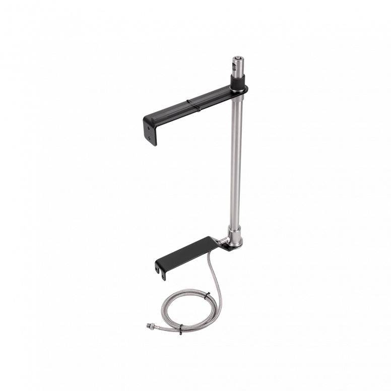 Topeak Fix Station steel floor pump for bike tires, silver and black with durable workshop design and easy-to-use pump handle.