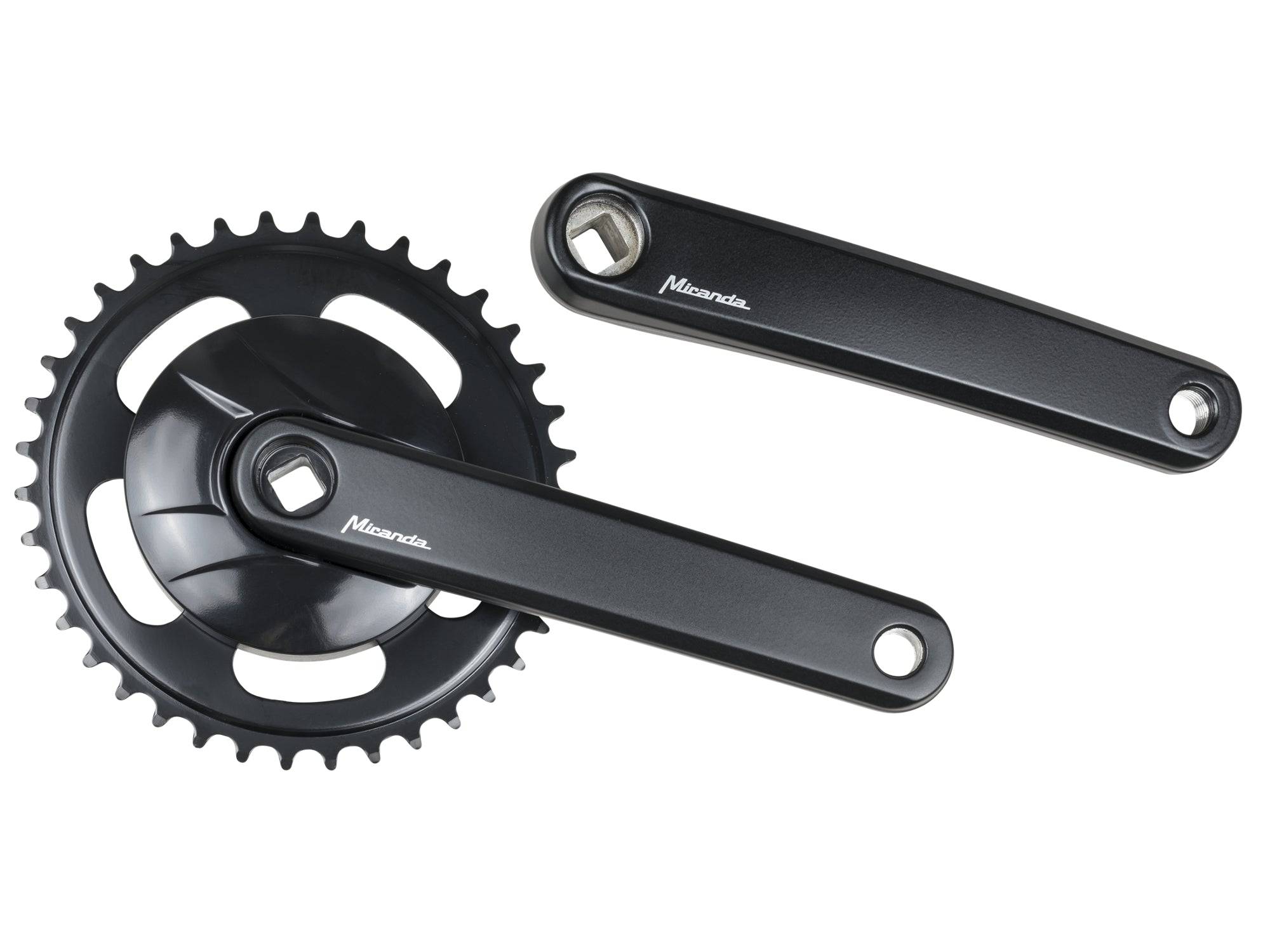 Trek Miranda Pavement MTB crankset with 170mm length and 38T chainring in black, showcasing durable bike component for power transfer
