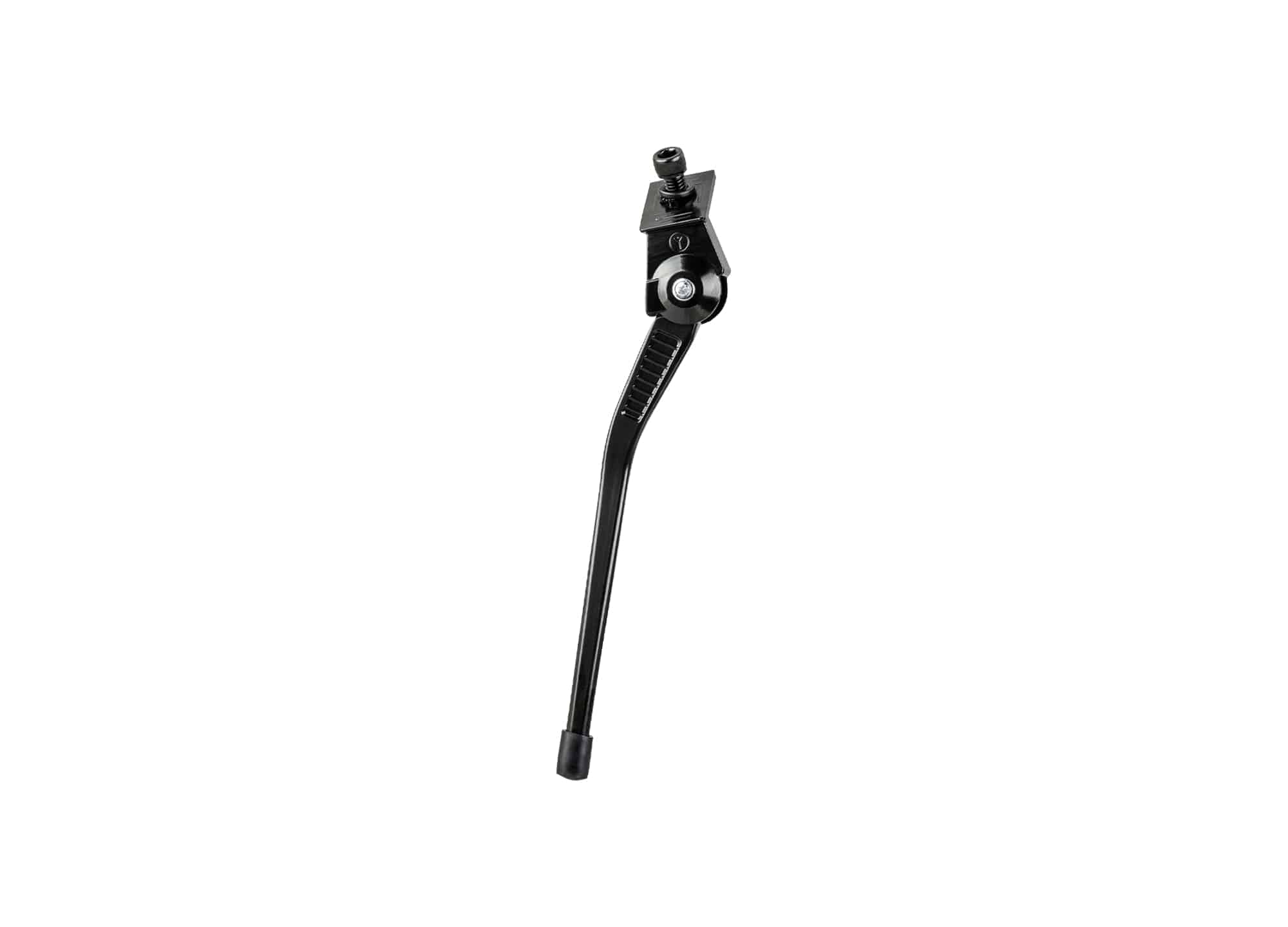 Trek Kids' Center Mount Kickstand with hardware for Trek bikes, showing the black metal kickstand attached to a child's bike frame.