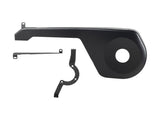 Trek Fetch+ 4 cargo box chainguard with bracket in black, bike component designed to protect chain area on a bicycle.