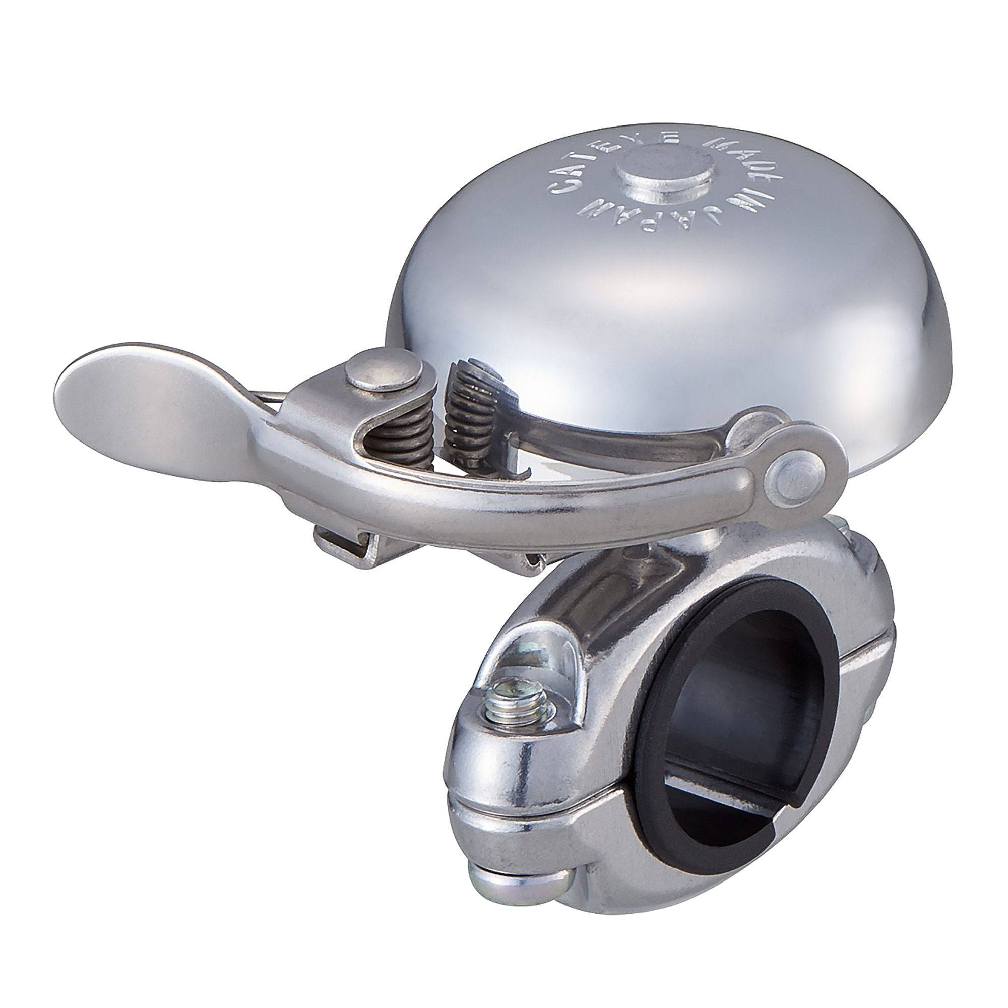 Cateye Hibiki aluminum bike bell with adjustable handlebar mount, featuring a sleek design and durable construction.