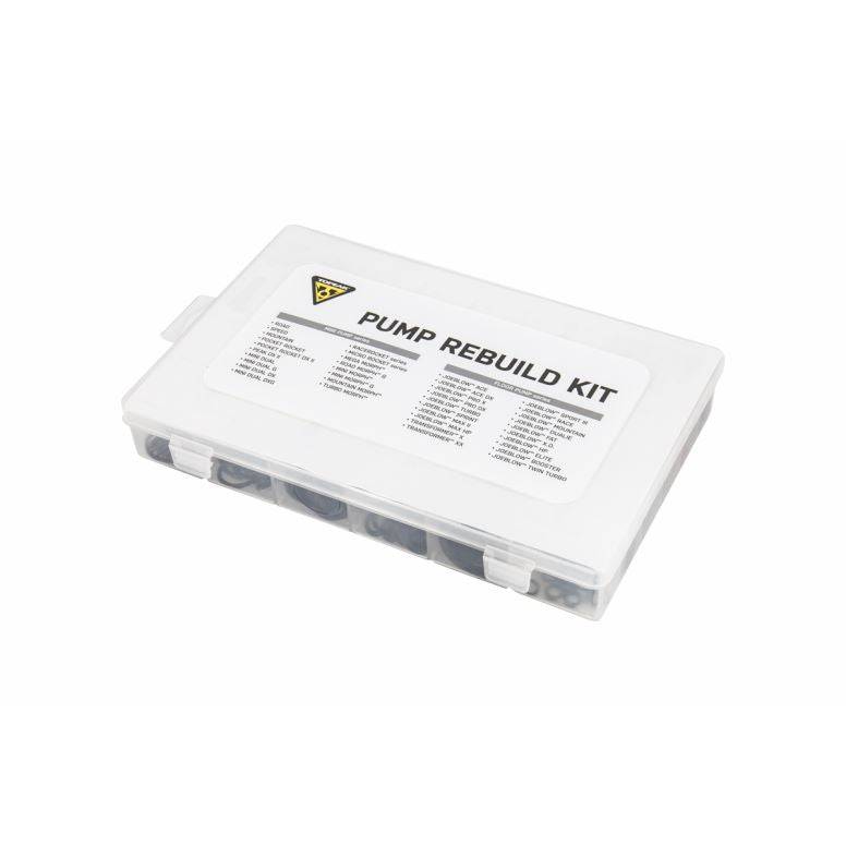Topeak Pump Rebuild Kit in white for replacement parts of Topeak hand pumps, includes essential accessories and components.