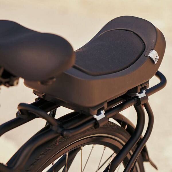 Urban Iki Junior bike seat with carrier mount in Bincho Black, foldable child seat for bike accessories.