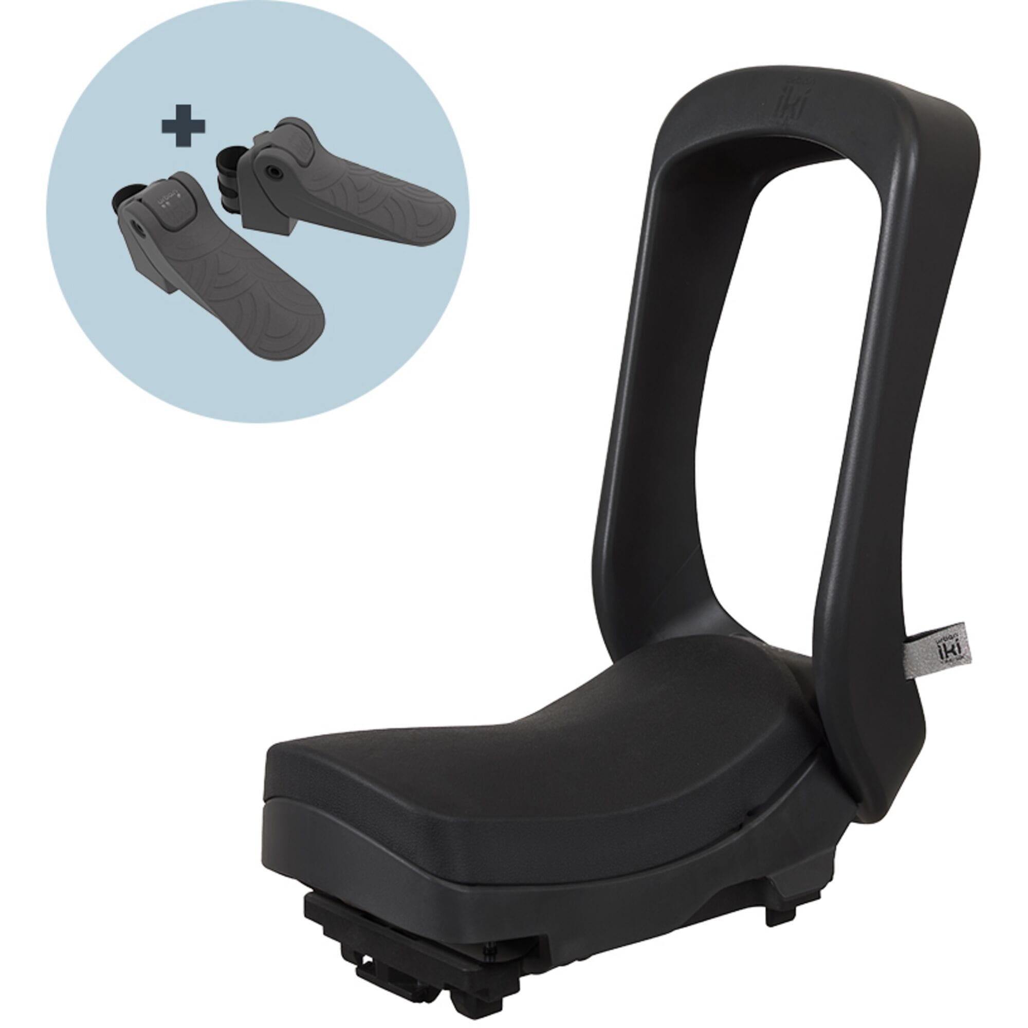 Urban Iki Junior Seat MIK HD child bike seat in Bincho Black, foldable, safe, and comfortable for young riders.