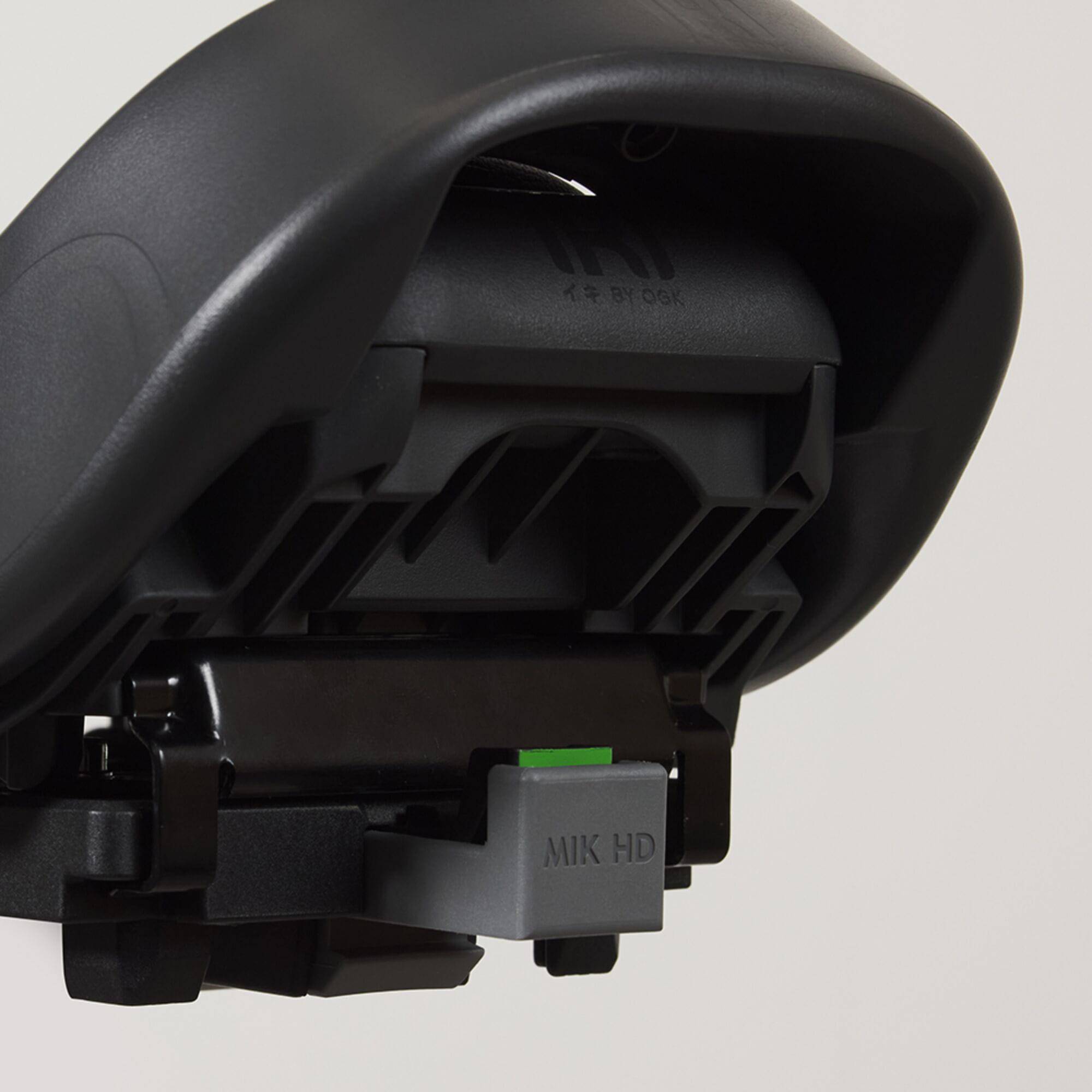 Urban Iki Junior Seat MIK HD child bike seat in Bincho Black, showing foldable design and padded safety features.