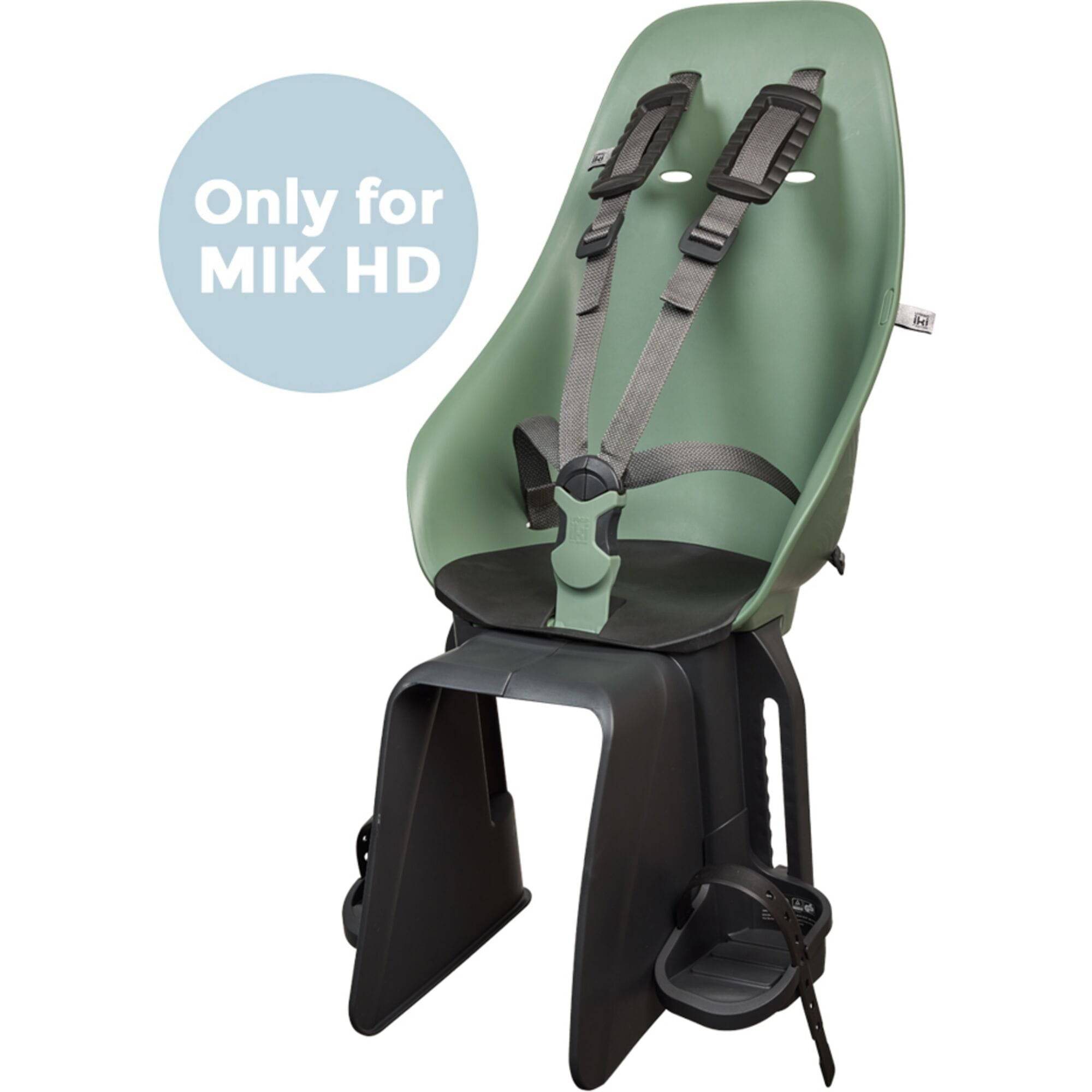 Urban Iki TA-KE MIK HD rear child bike seat with MIK HD system and Click & Go attachment, shown mounted on a bicycle.