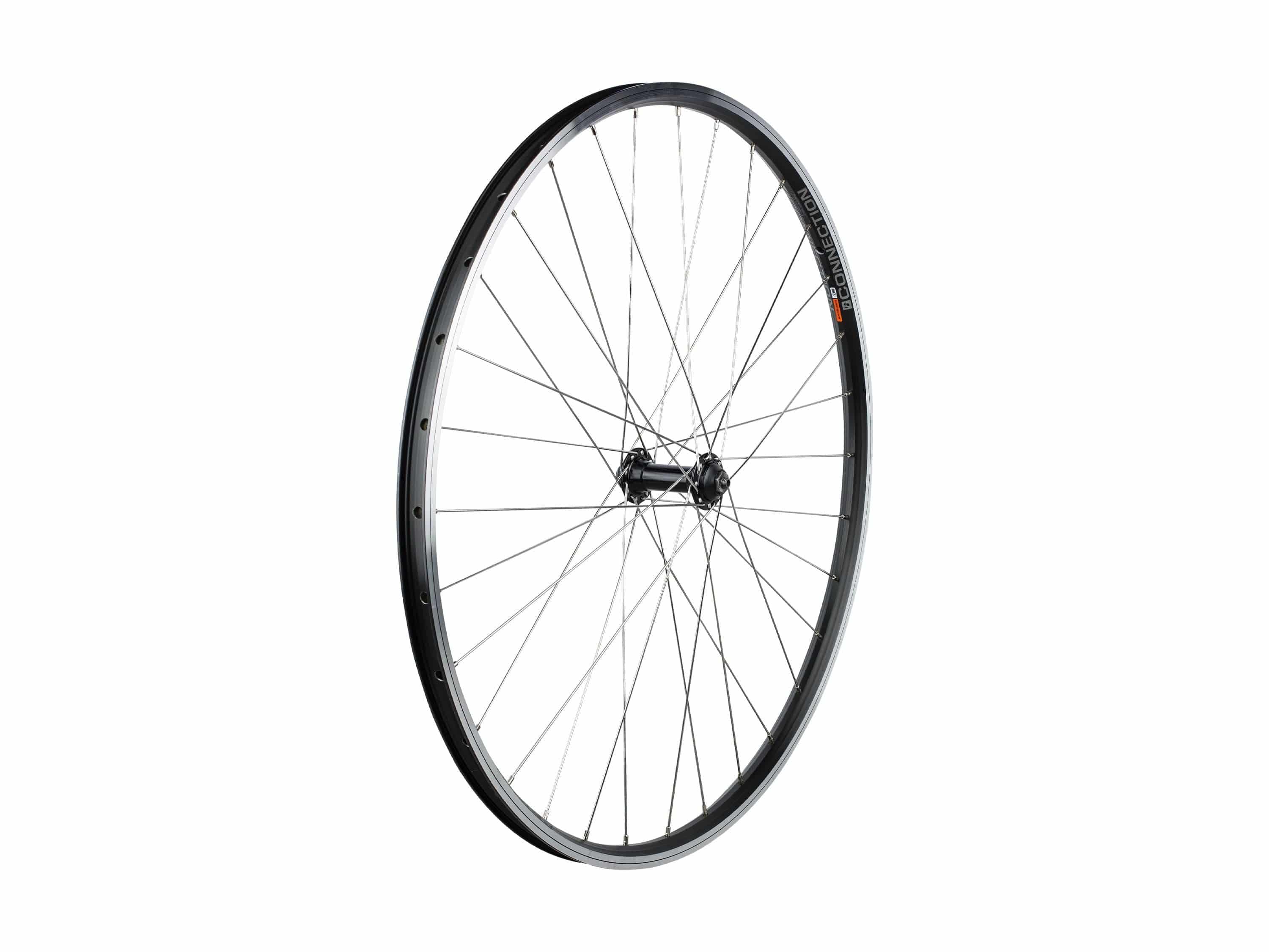 Bontrager Connection 700C MTB wheel with double-wall rim and Schrader valve, designed for mountain biking components.
