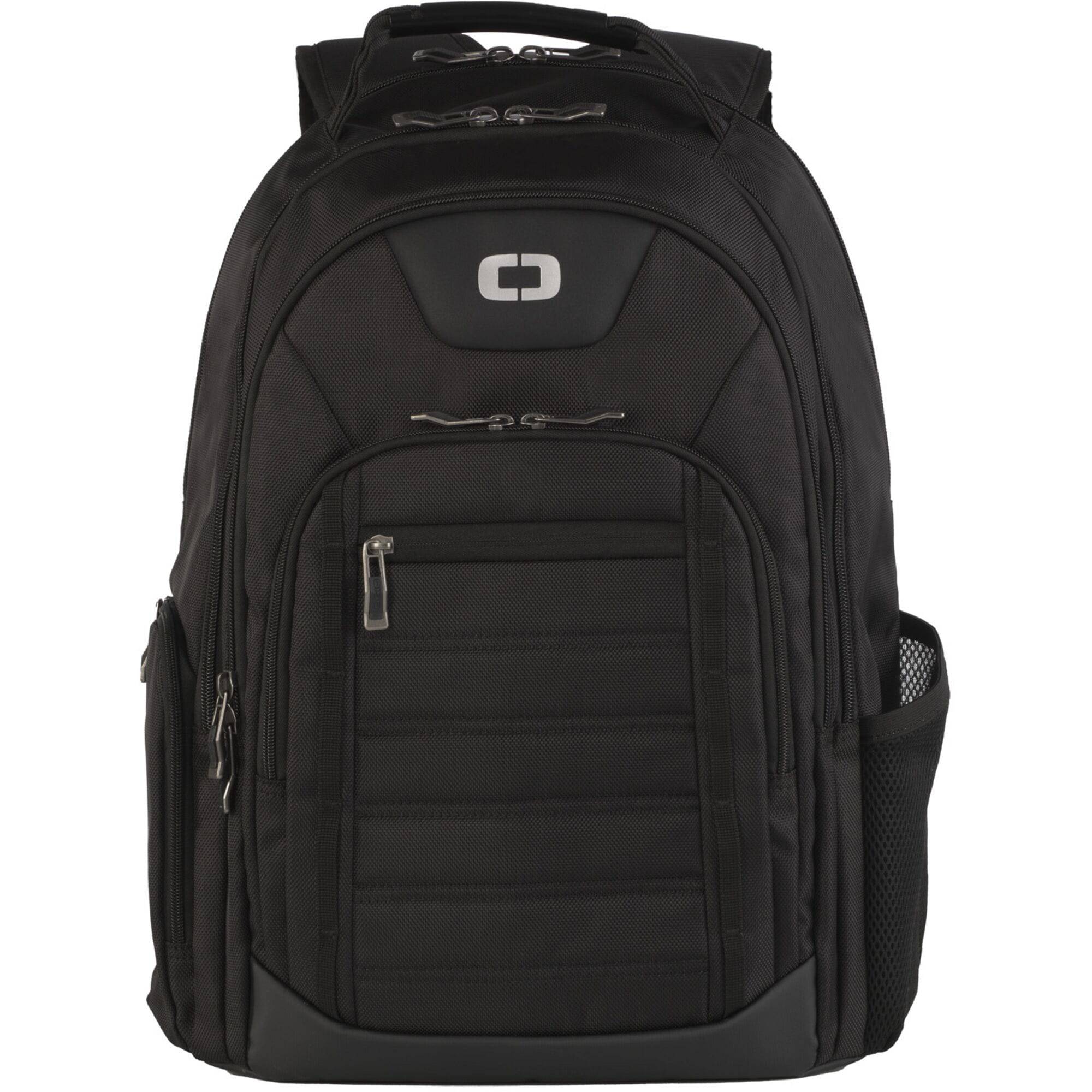 OGIO Drifter backpack with laptop compartment and luggage pass-through system, shown with multiple compartments and adjustable straps.